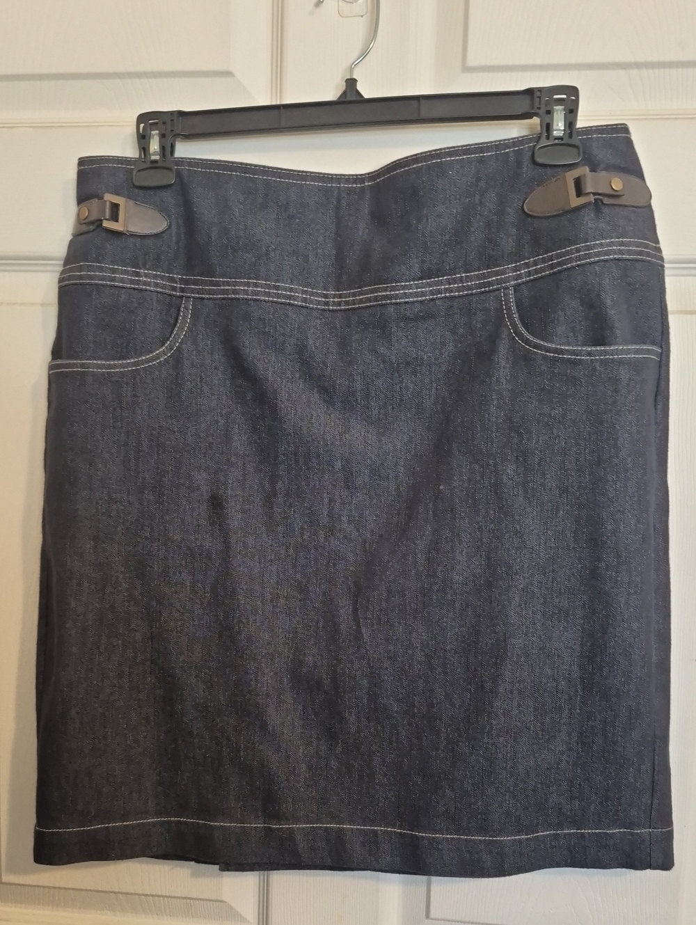 dressbarn Dark Blue Denim Pencil Skirt with Contrast Stitching